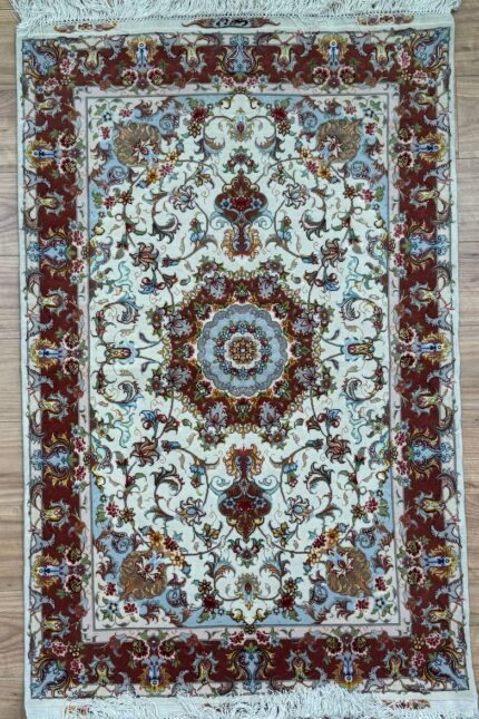 Tabriz Olia Handmade Rug Silk & Super Fine Wool Cream & Brown 150X100