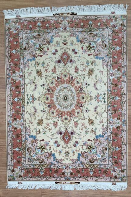 Tabriz Signature Handmade Rug Silk & Wool Coral & Cream 200X150