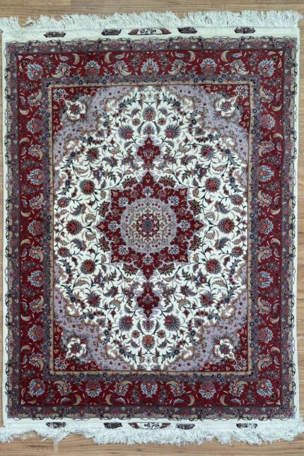 Tabriz Signature Handmade Rug Silk & Wool Red & White 200X150