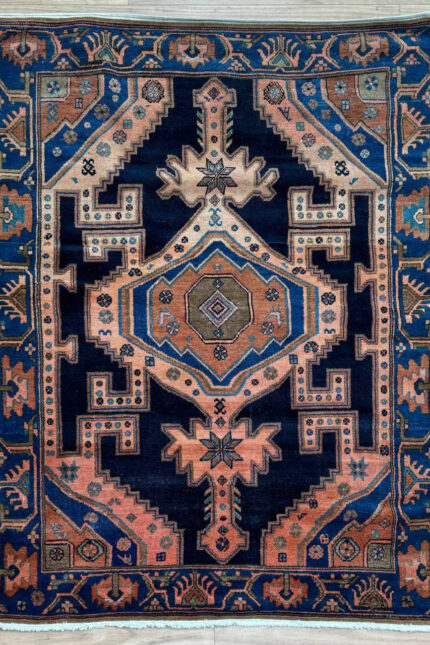 Persian Handmade Rug Wool Black & Blue & Coral 175X135
