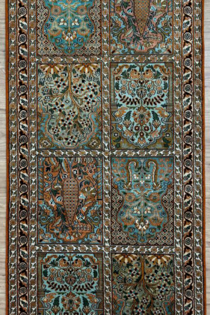 Kashmir Compartment Handmade Rug Silk Orange & Blue 184X81