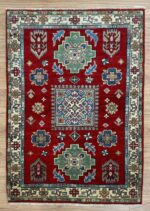 Afghan Kazak Handmade Rug Wool Red Multi 142X101