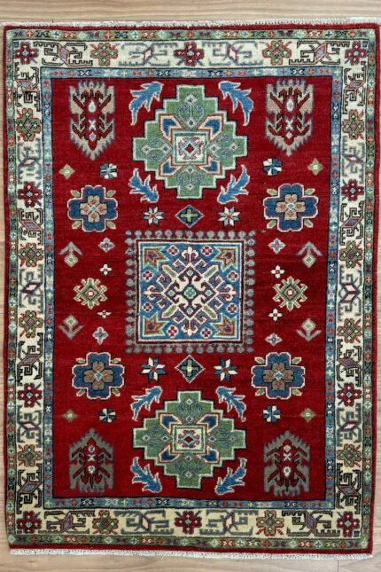 Afghan Kazak Handmade Rug Wool Red Multi 142X101