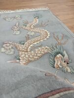 Chinese Handmade Rug Dragon Design Super Fine Wool Gray & Cream 150X90