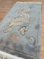 Chinese Handmade Rug Dragon Design Super Fine Wool Gray & Cream 150X90