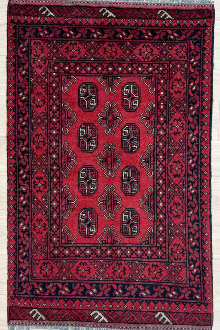 Filpa Afghan Handmade Rug Wool Black & Red 150X100