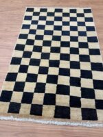 Gabbeh Chess Design Handmade Rug Wool Black & Beige 147X90