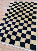 Gabbeh Chess Design Handmade Rug Wool Black & Beige 147X90