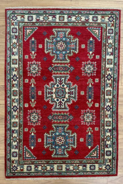 Kazak Handmade Rug Wool Red & Beige 154X104