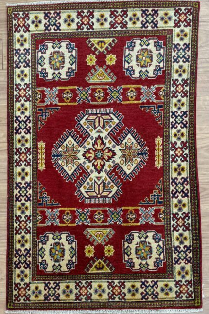 Kazak Handmade Rug Wool Red & Beige 159X96
