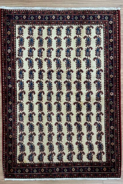 Persian Abadeh Handmade Rug Wool Beige & Red 144X100