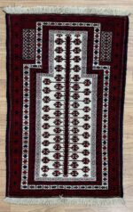 Persian Baluch Handmade Rug Wool White & Red 146X92