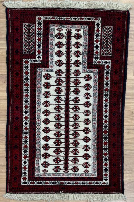 Persian Baluch Handmade Rug Wool White & Red 146X92