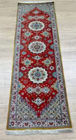 Persian Qom Garden Runner Handmade Rug Super Fine Silk Red & Gold 232X70