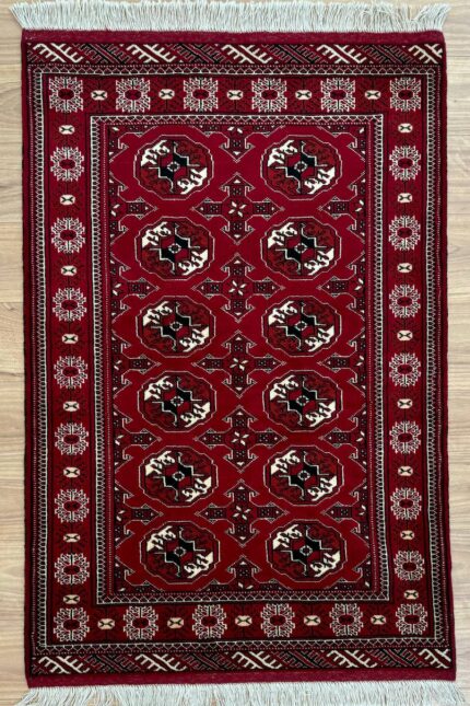 Persian Torkaman Handmade Rug Wool Red & Cream 160X105
