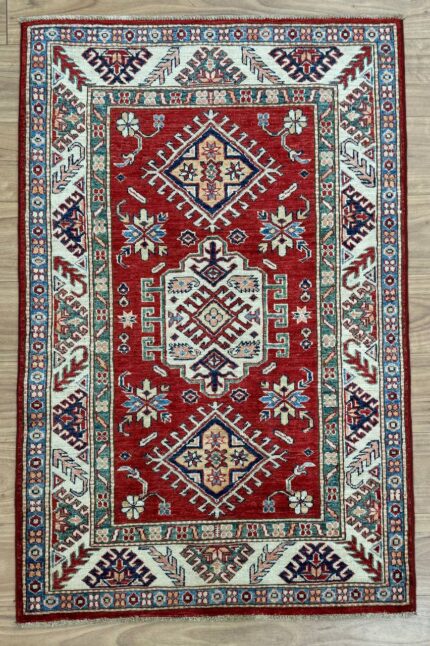 Super Kazak Handmade Rug Wool Red & Multi 144X104