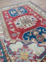 Afghan Kazak Handmade Rug Super Fine Wool Beige & Red & Blue 143X99