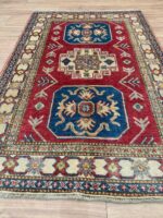 Afghan Kazak Handmade Rug Super Fine Wool Beige & Red & Blue 143X99