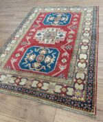 Afghan Kazak Handmade Rug Super Fine Wool Beige & Red & Blue 143X99