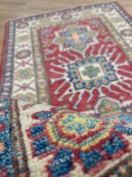 Afghan Kazak Handmade Rug Wool Beige & Red Multi 151X99