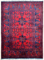 Afghan Khal Mohammadi Handmade Rug Wool Red & Black 145X102