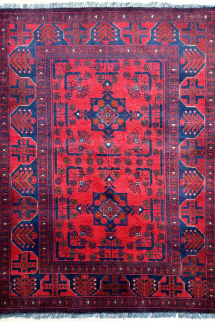 Afghan Khal Mohammadi Handmade Rug Wool Red & Black 145X102