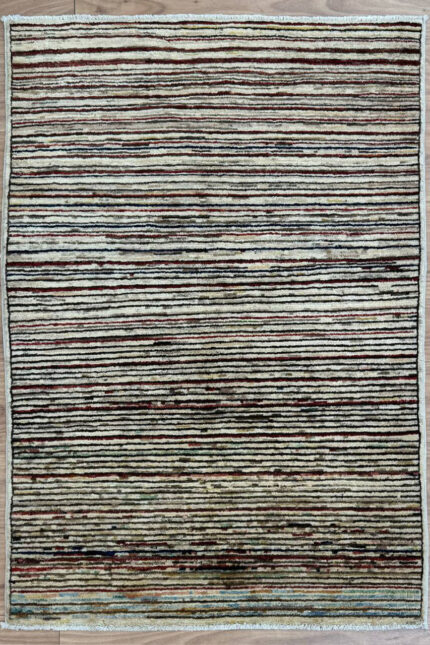 Afghan Stripe Handmade Rug Wool Multi Colour 145X100