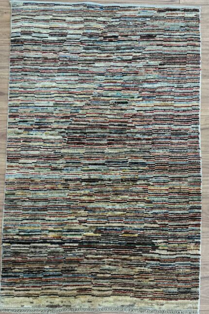 Afghan Stripe Handmade Rug Wool Multi Colour 154X97