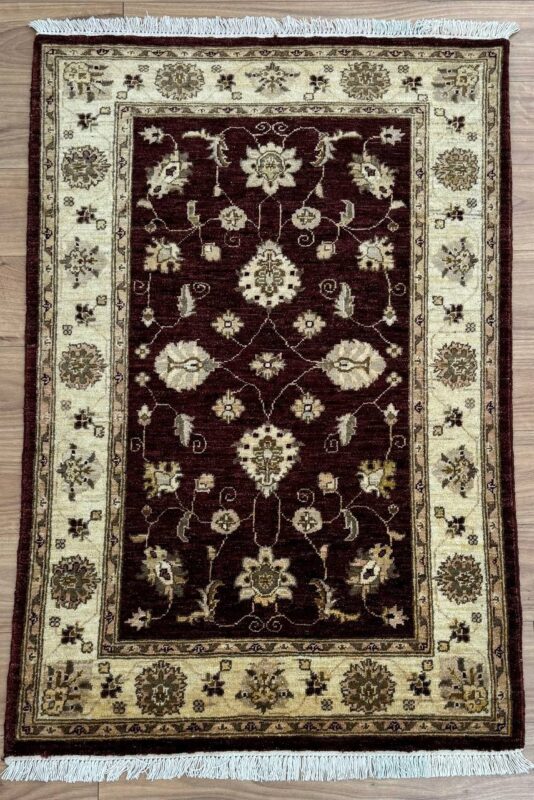 Afghan Vegetable Dye Handmade Rug Super Fine Wool Natural & Red 150X102