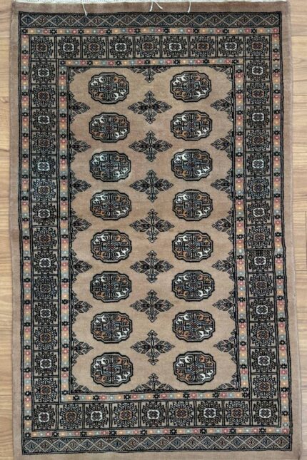 Pakistan Princess Bokhara Handmade Rug NZ Wool Beige & Black 148X92