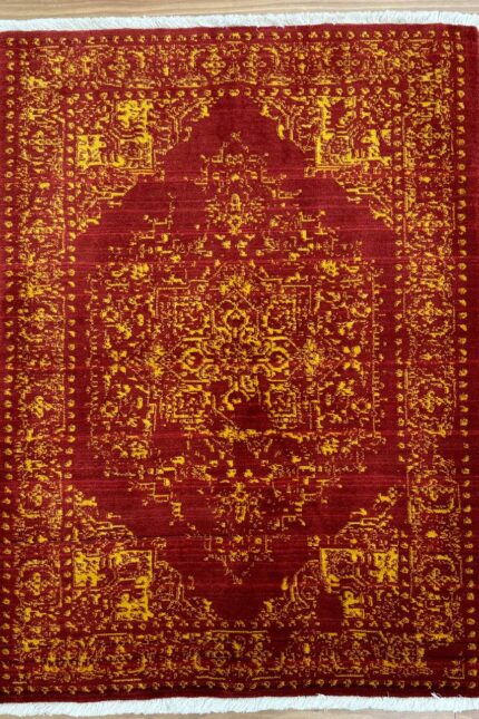 Persian Handmade Rug Wool Red & Yellow 140X103