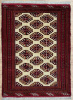 Turkman Handmade Rug Super Fine Wool Beige & Red 143X106