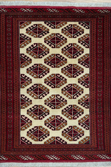 Turkman Handmade Rug Super Fine Wool Beige & Red 143X106