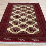 Turkman Handmade Rug Super Fine Wool Beige & Red 143X106