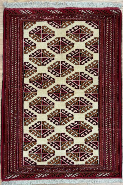 Turkman Handmade Rug Wool Beige & Red & Black 150X100