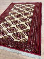 Turkman Handmade Rug Wool Beige & Red & Black 150X100