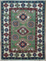 Afghan-Kazak-Handmade-Rug-Wool-Beige-Green-199X149