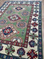 Afghan Kazak Handmade Rug Wool Beige & Green 199X149