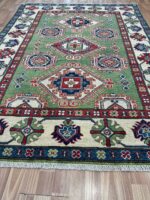 Afghan Kazak Handmade Rug Wool Beige & Green 199X149