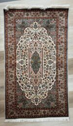 Kashmiri Garden Handmade Rug Silk Beige Multi Colour 153X90