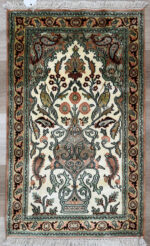 Kashmiri Garden Handmade Rug Silk & Silk Coral & Natural 100X69