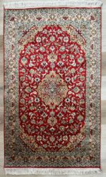 Kashmiri Garden Handmade Rug Silk & Silk Red & Beige 153X90