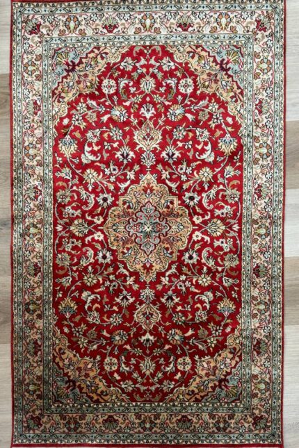 Kashmiri Garden Handmade Rug Silk & Silk Red & Beige 153X90