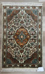 Kashmiri Garden Unique Handmade Rug Silk White & Garden & Coral 94X61