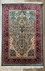 Kashmiri Tree of Life Handmade Rug Silk & Silk Gold & Red 116X75