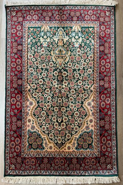 Kashmiri Tree of Life Handmade Rug Silk & Silk Gold & Red 116X75