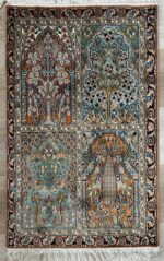 Kashmiri Tree of life Handmade Rug Silk & Silk Natural Colour 96X60