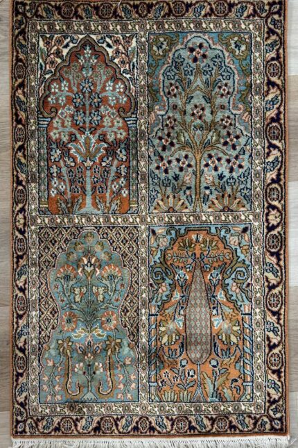 Kashmiri Tree of life Handmade Rug Silk & Silk Natural Colour 96X60