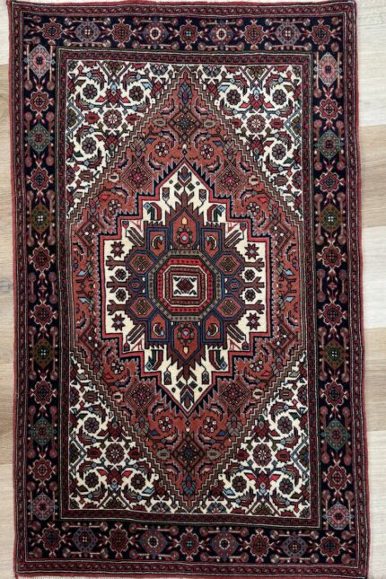 Persian Bijar Handmade Rug Fine Wool Red Multi Colour 130X80