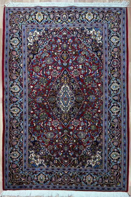 Persian Kashan Handmade Rug Silk & FIne Wool Red Multi 210X140